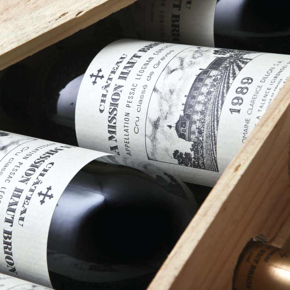 bottles of 1989 chateau la mission haut brion in owc